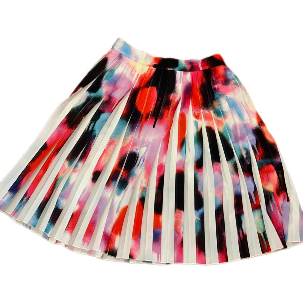 French Connection Colorful Painted Splash Pattern‎ Pleated Skirt Size 4